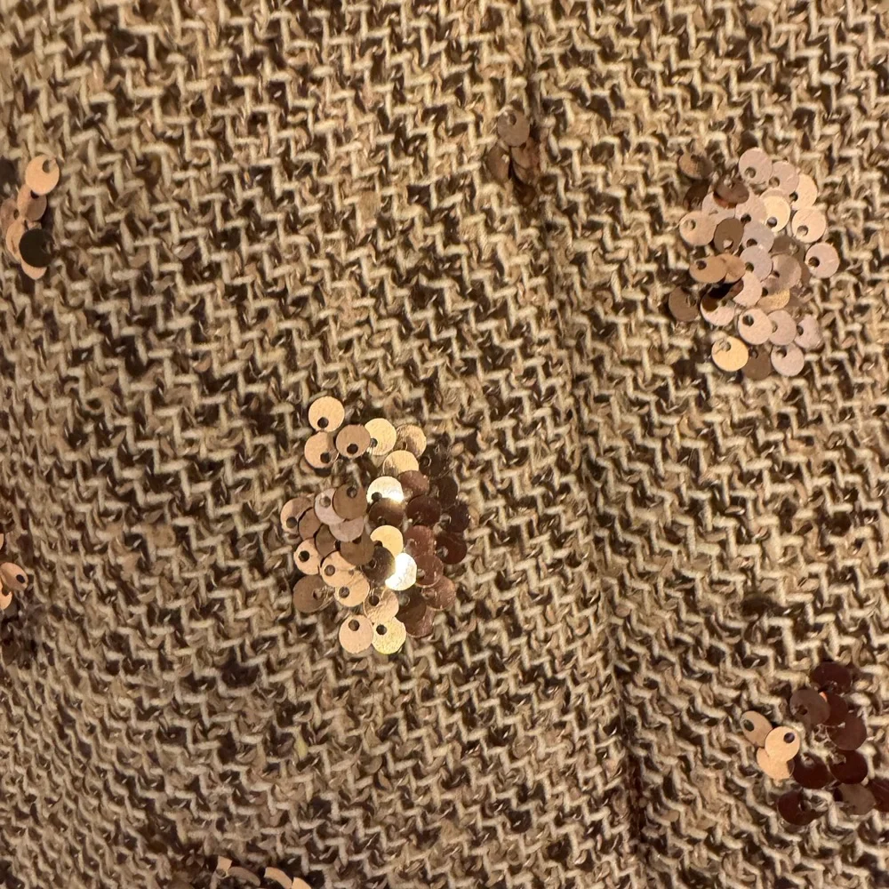 Brown Party Women's Mixed Tweed Fabric With Sequins Design mini Dress. - Picture 10 of 13